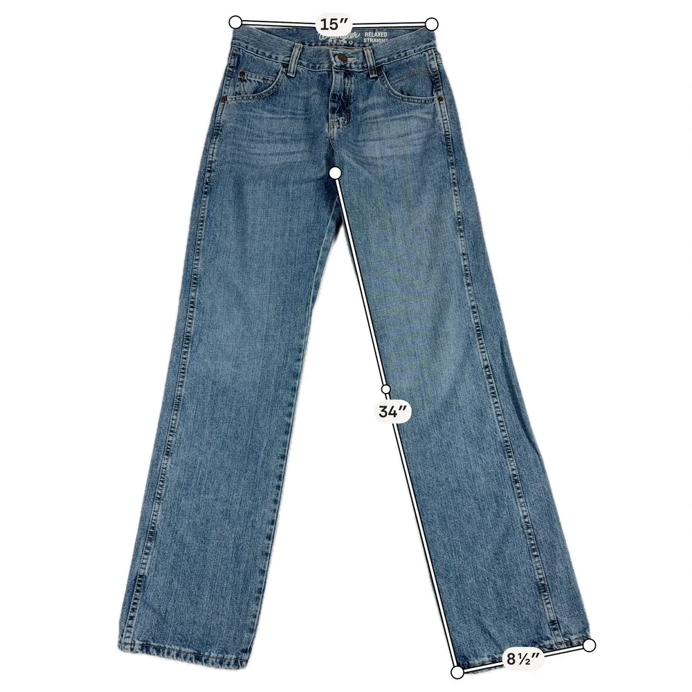 Wrangler Retro Relaxed Straight Leg Denim Jeans 30x34‎ Medium Wash Blue Cotton